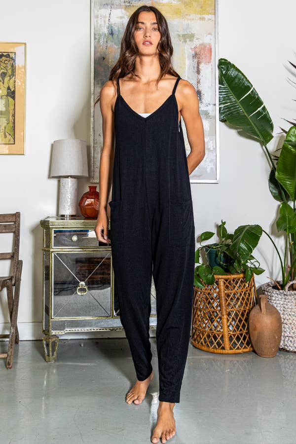 Drop Crotch Tank Style Solid Knit Jumpsuit: TAUPE