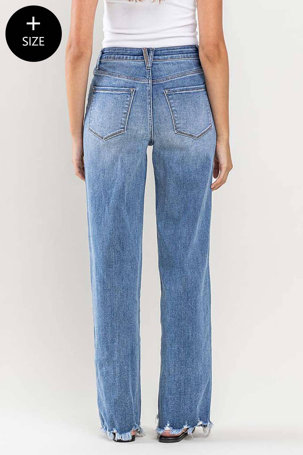 PLUS SIZE SUPER HIGH RISE RAW HEM LOOSE FIT MEDIUM DENIM