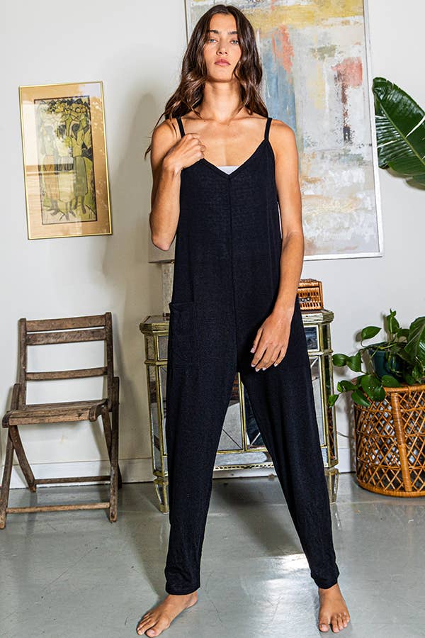 Drop Crotch Tank Style Solid Knit Jumpsuit: TAUPE