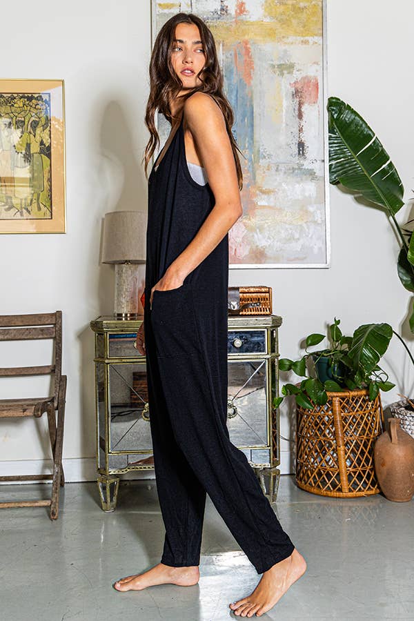 Drop Crotch Tank Style Solid Knit Jumpsuit: TAUPE