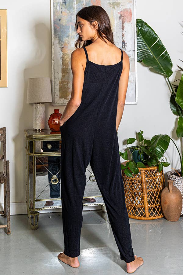 Drop Crotch Tank Style Solid Knit Jumpsuit: TAUPE